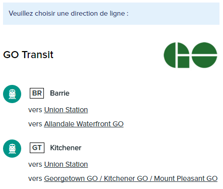 Sélectionner une ligne et une direction