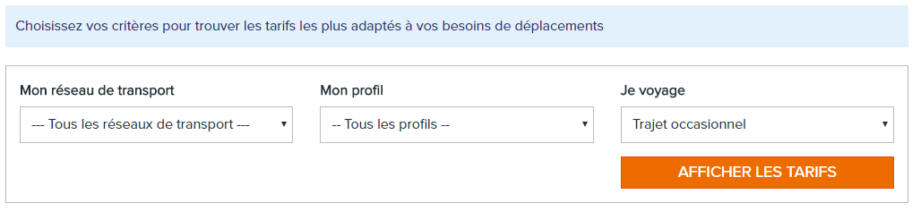 Sélectionner un transporteur, un groupe d'âge et une fréquence
