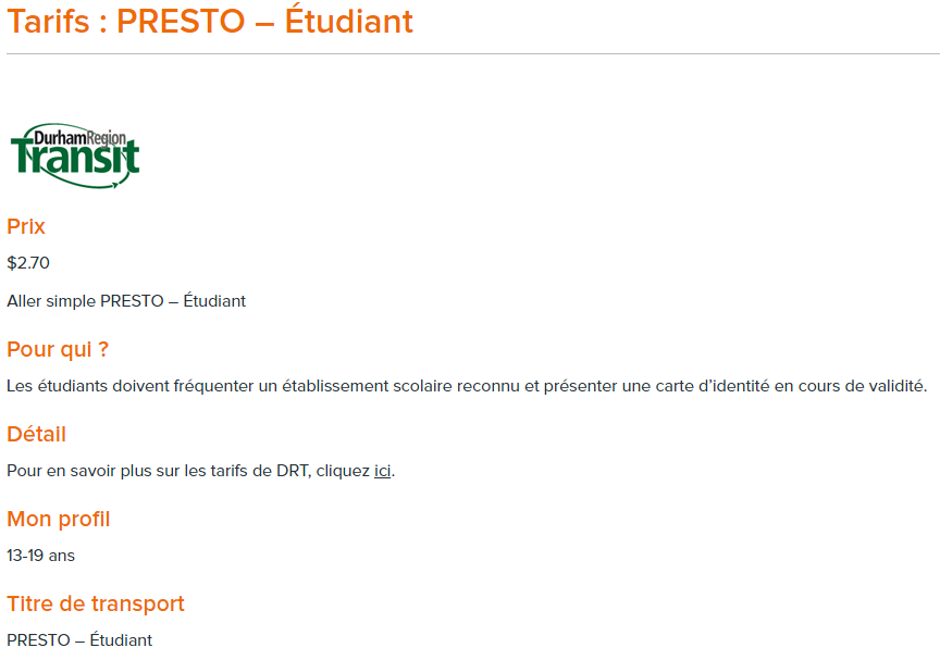 Détails tarifs